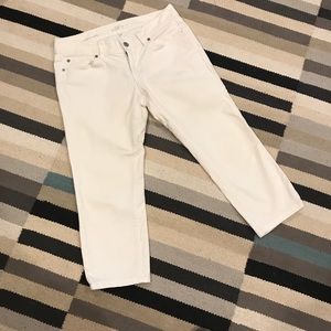 Ann Taylor LOFT modern cropped white jeans.
